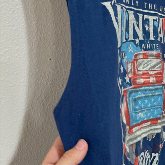 Patriotic Blue and Red Tank Top with Vintage Graphics - Picture 6 of 8